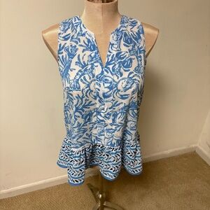 Lilly PulitzerBlue and White Sleeveless Top Gramercy Floral Preppy XS